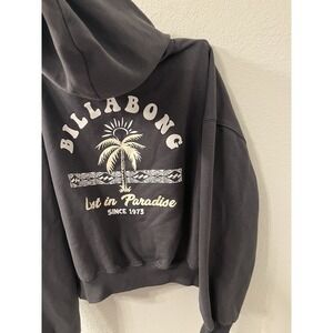 Billabong Hoodie Womens SizeXLarge Gray Cropped Boxy Fit Faded Sweatshirt Surf
